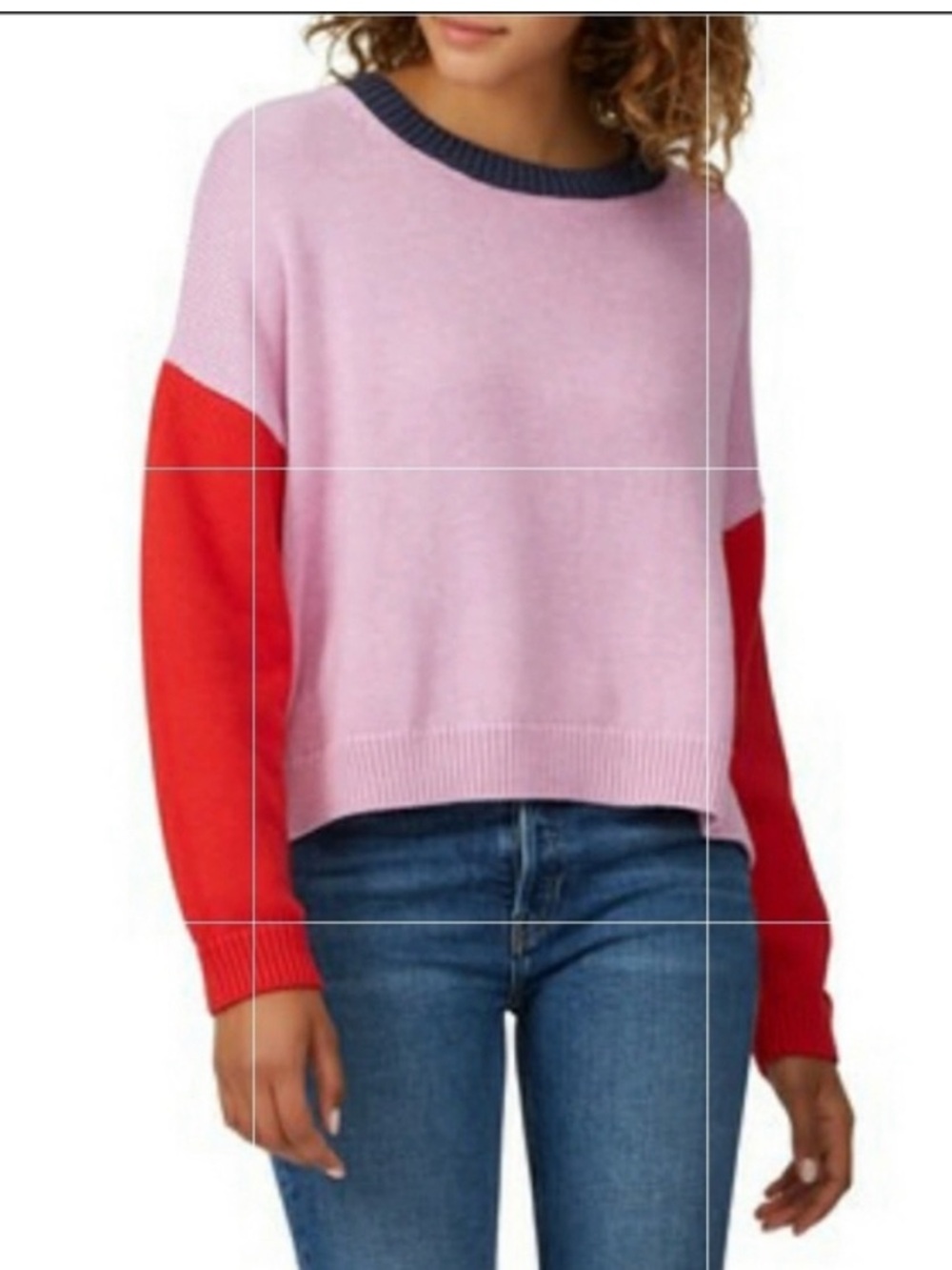 525 color block oversized sweater in pink/red/charcoal